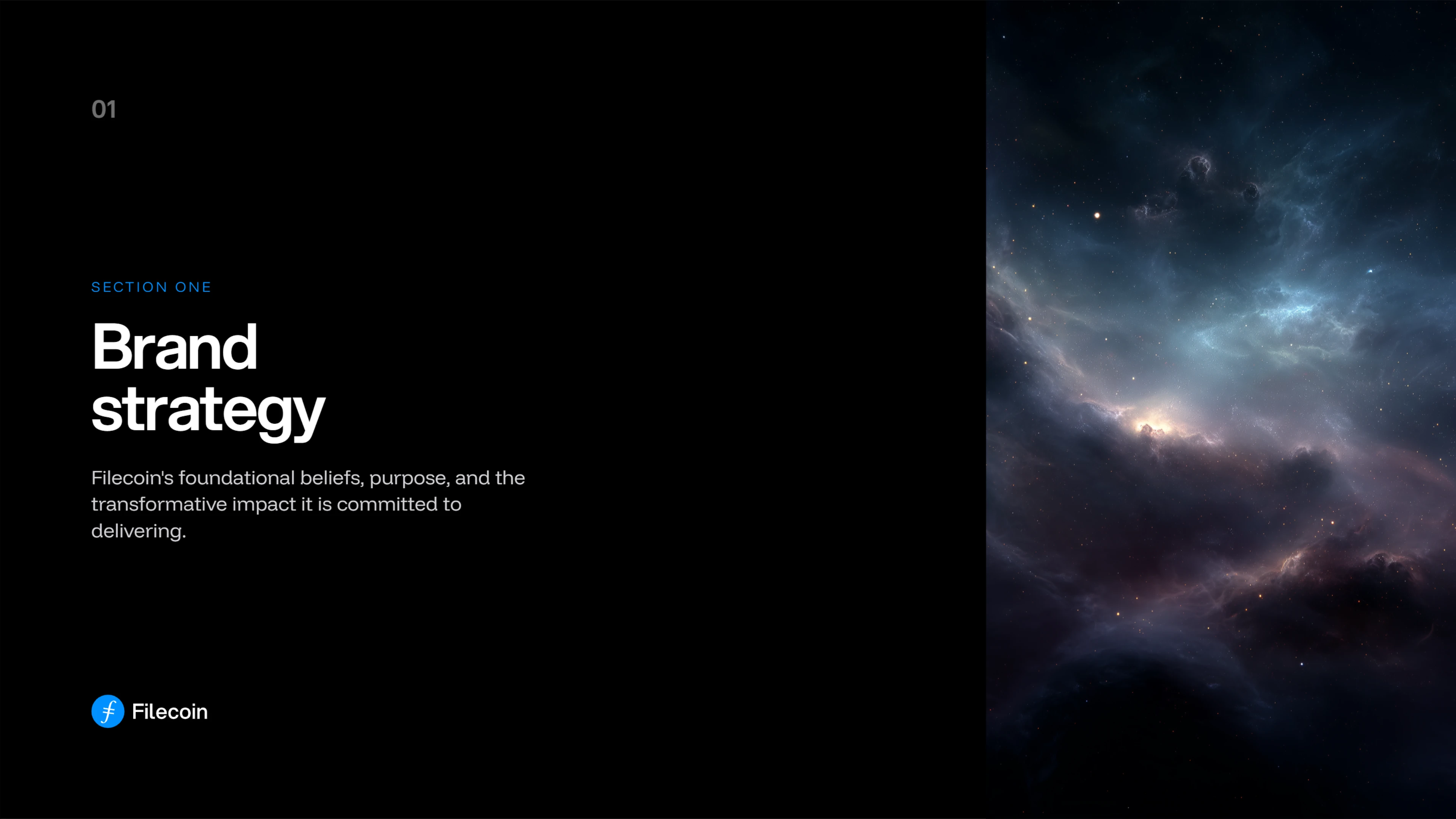 Brand Book section one — Brand strategy: Filecoin's foundational beliefs, purpose and impact