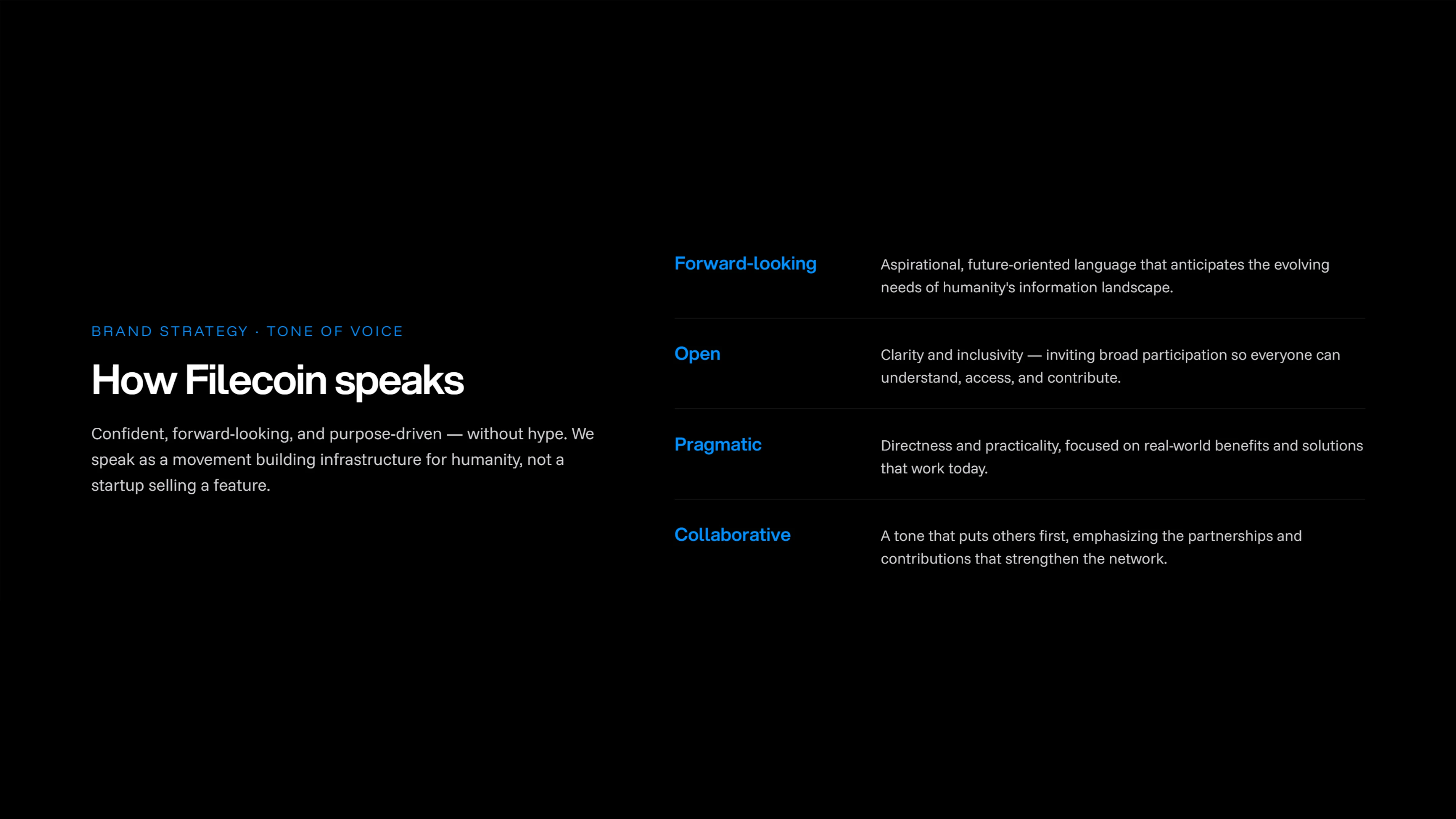 Brand Strategy · Tone of Voice — how Filecoin speaks